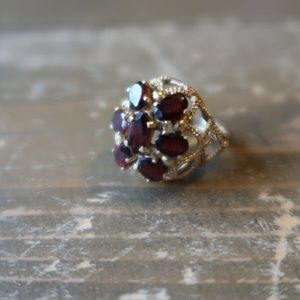 Antique 14k Yellow Gold Multi Garnet Cocktail Ring